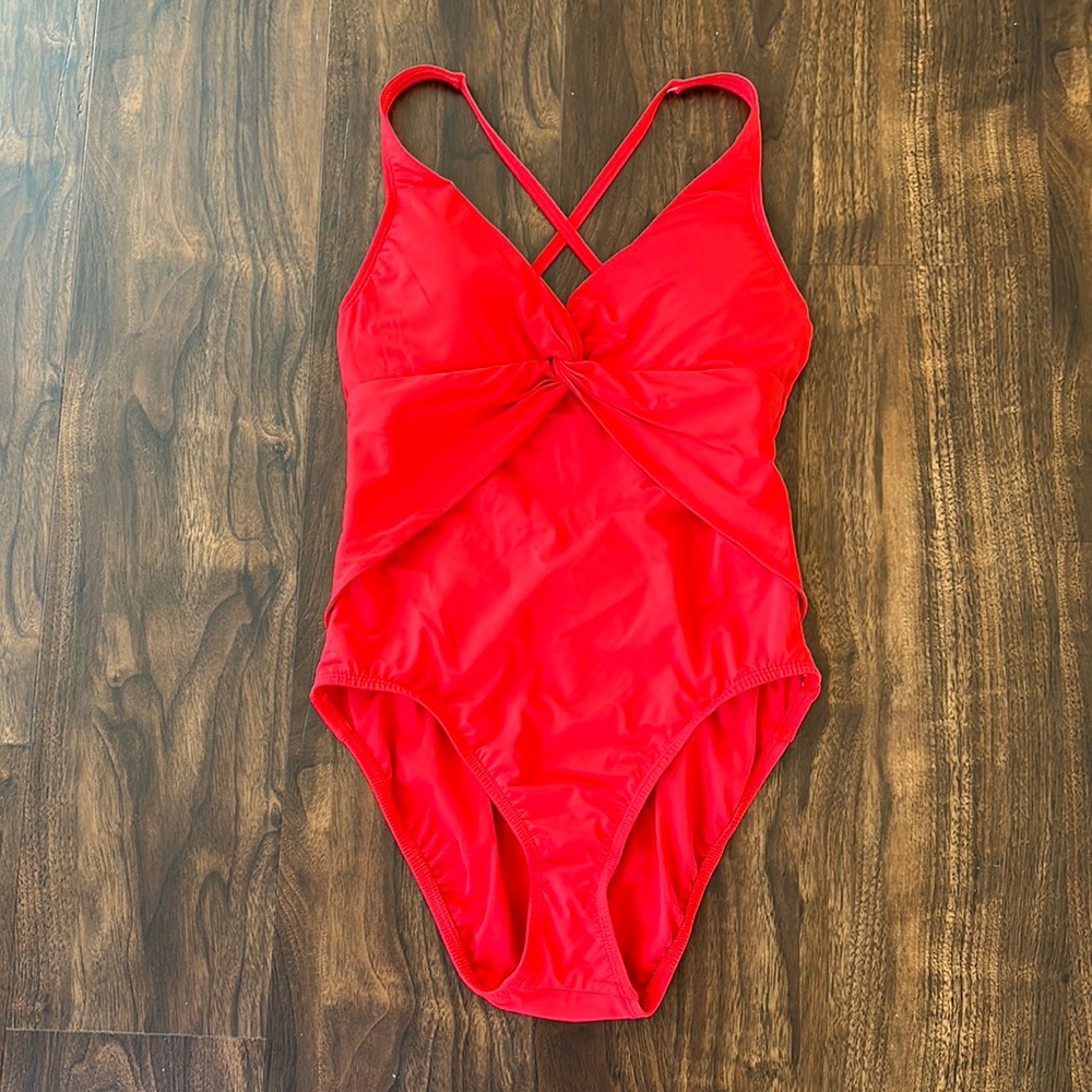 Bleu Rod Beattie Red Criss Cross One Piece Swimsuit